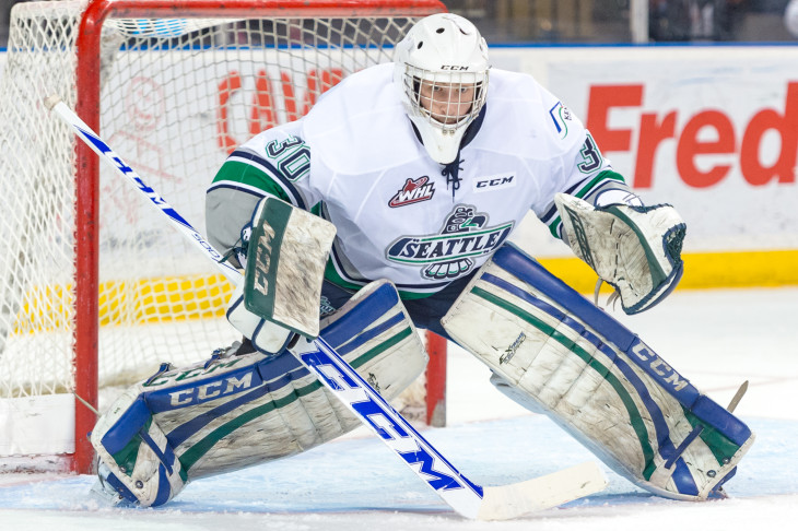 Landow Bow in goal during the 2015-16 regular season. 