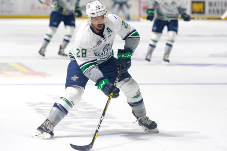 Keegan Kolesar in action during a 2017 playoff game.