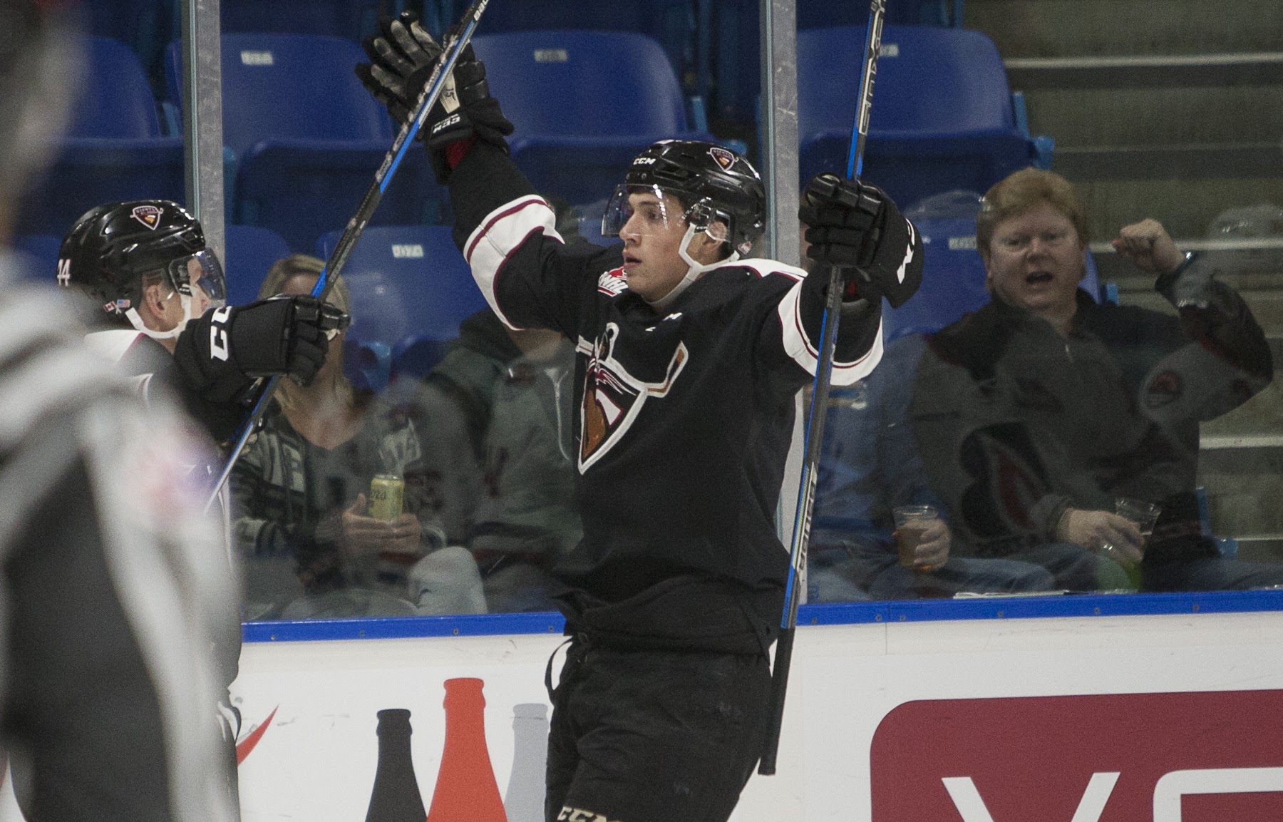 Owen Hardy of the Vancouver Giants celebrates a goal. Tonight the Giants host Edmonton at 4 PM.