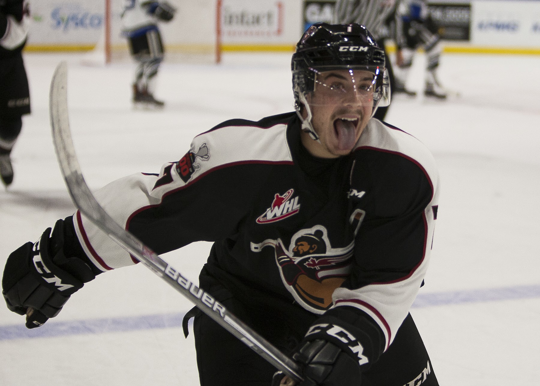 Ty Ronning celebrates his first of two goals on the night as the Giants downed the Royals 4-1 at home.