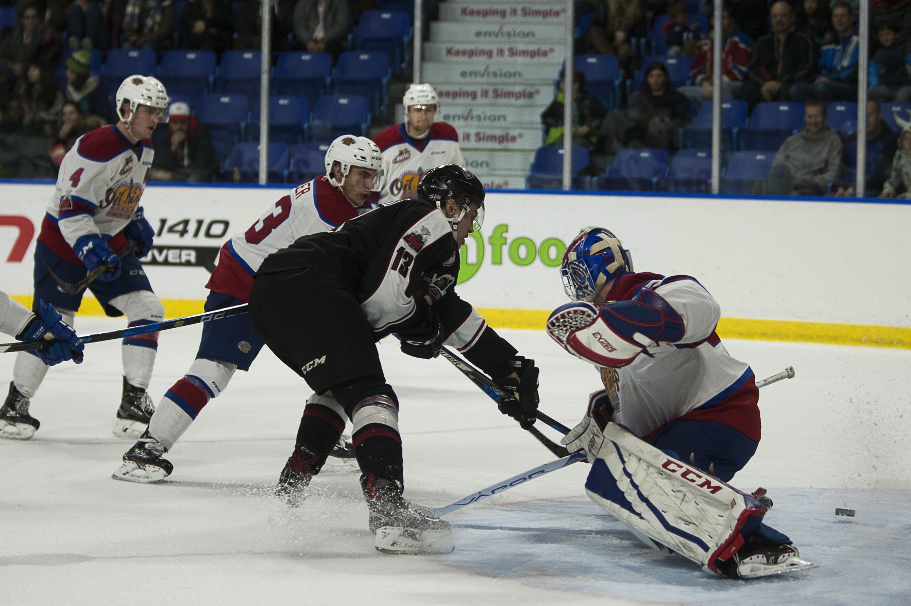 Vancouver Giants forward Tyler Popowich scores against Edmonton