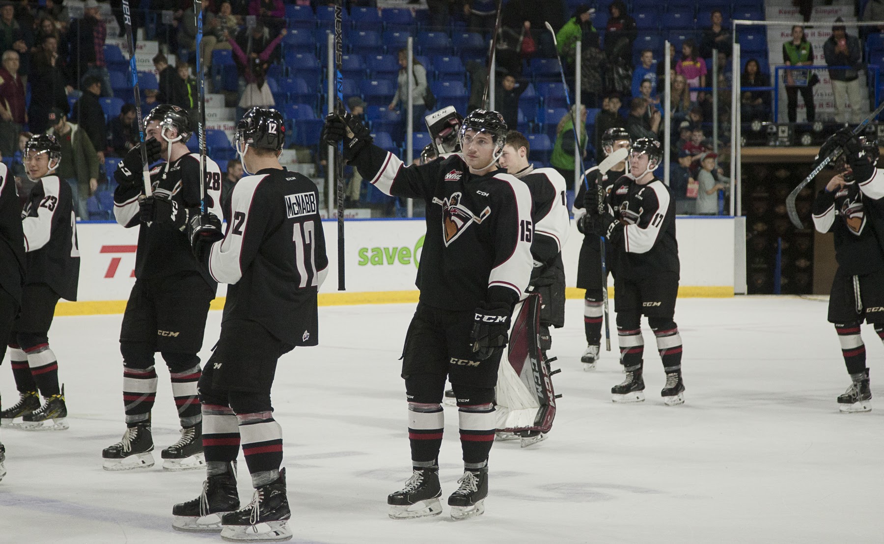 The Vancouver Giants salute the crowd at center ice after defeating the league's top team 4-1.