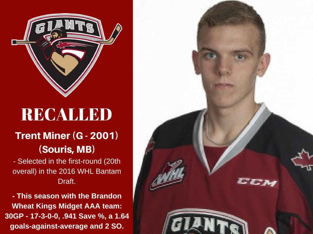 Trent Miner has joined the Vancouver Giants