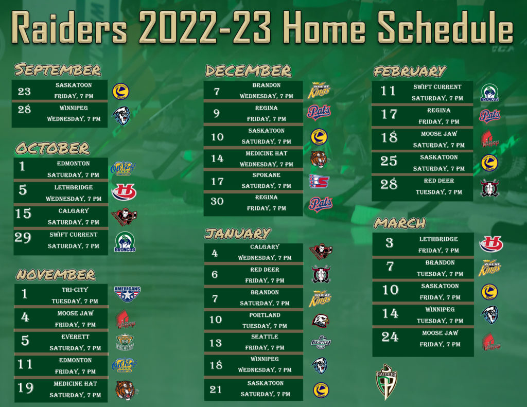 Raiders Announce 2022-23 Home Schedule – Prince Albert Raiders