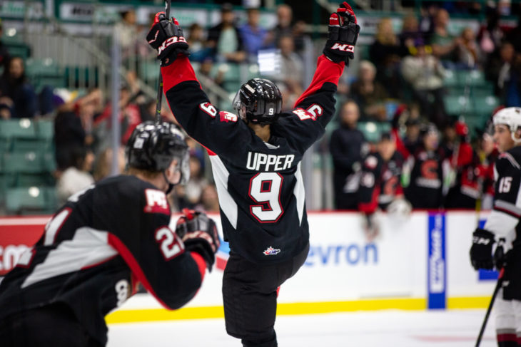 Tyson Upper celebrating one of his two goals Friday. (Photo: Brett Cullen)