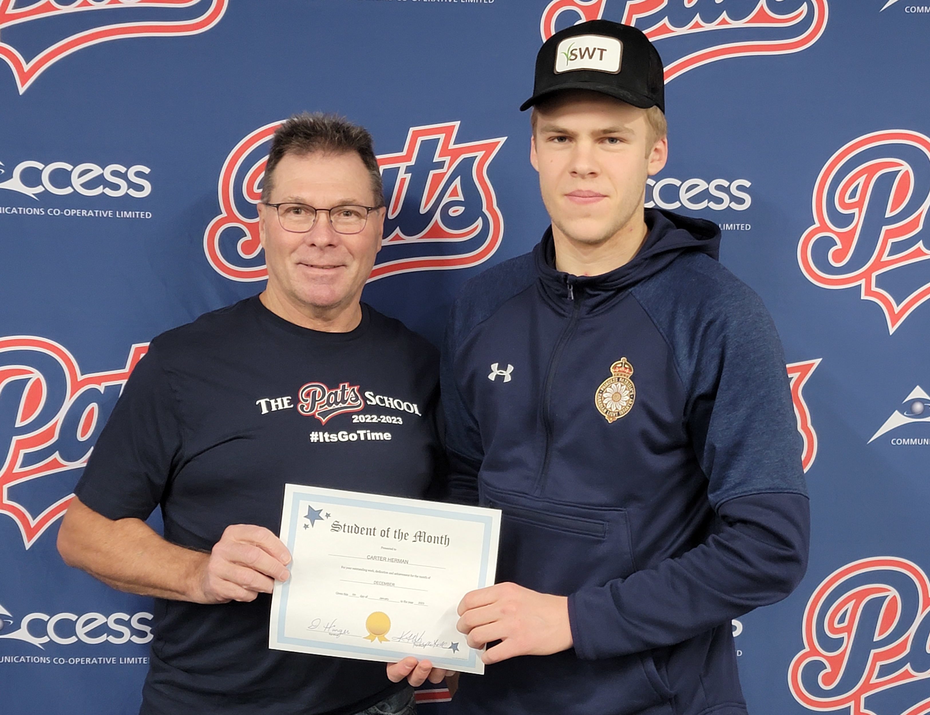 Herman Named Academic Player of the Month for December - Regina Pats