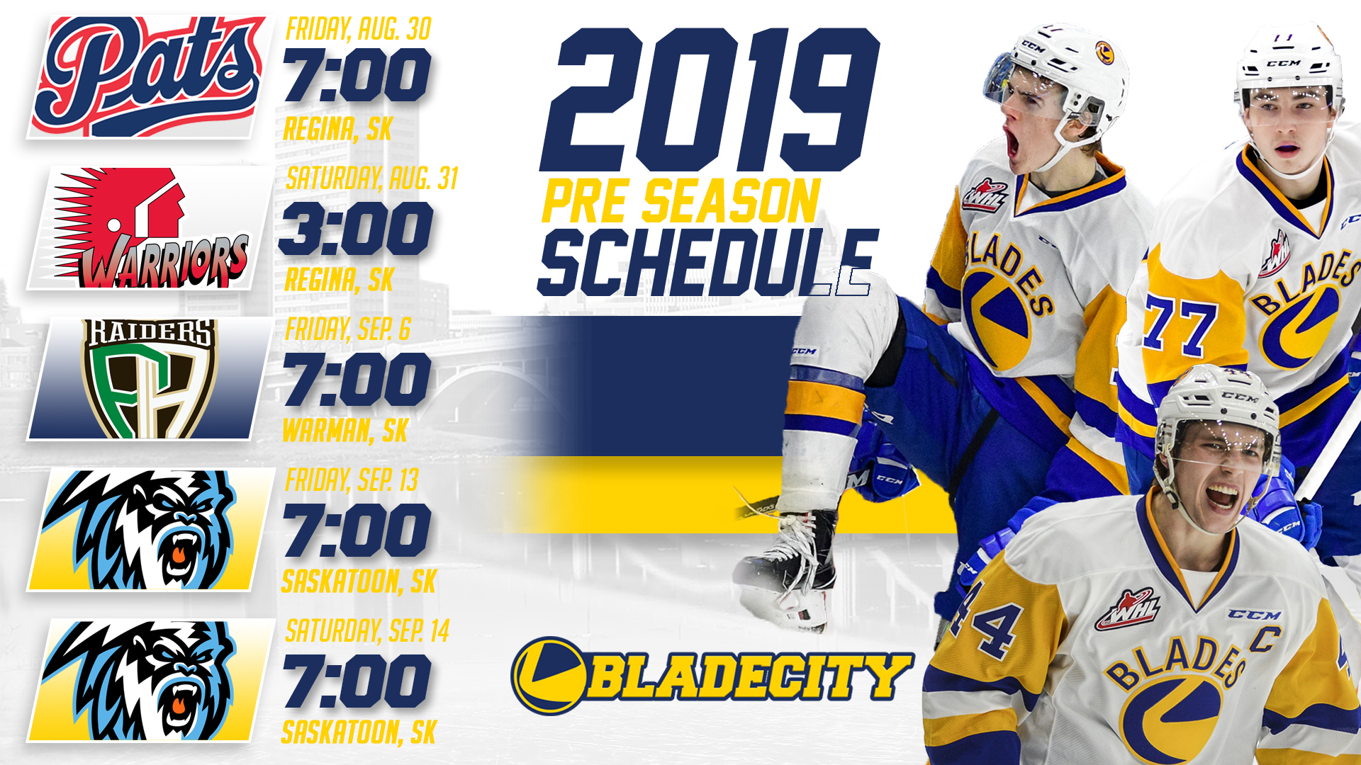 Blades Unveil 2019 PreSeason Schedule Saskatoon Blades