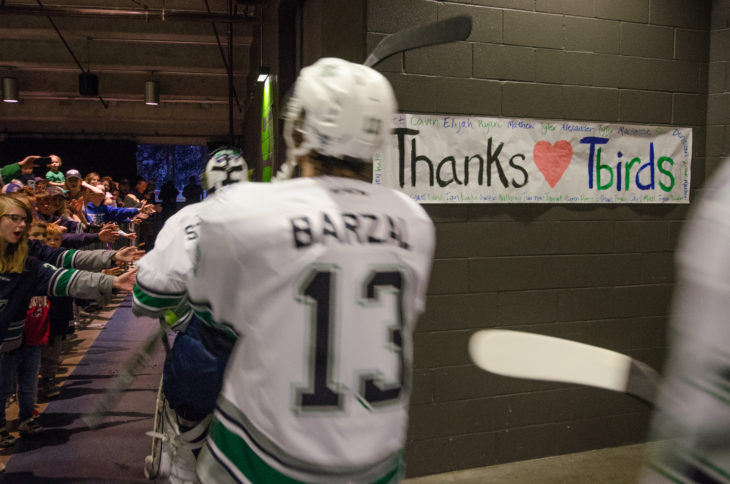 A fan made sign seen by the team as they hit the ice for Game 5 of the 2017 WHL Championship.