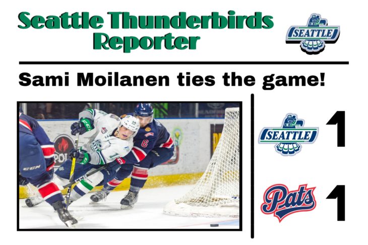 This Sami Moilanen goal graphic by RJ Rico, a sophomore at Kentwood High School, was used on the T-Birds social media platforms during the YouTube broadcast of Game 6 of the 2017 WHL Championship.