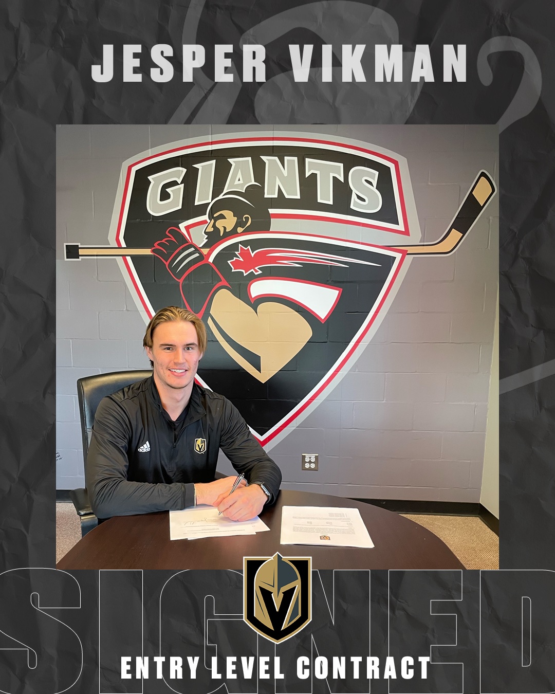 VIKMAN SIGNS WITH GOLDEN KNIGHTS - Vancouver Giants VIKMAN SIGNS WITH GOLDEN KNIGHTS - Vancouver Giants