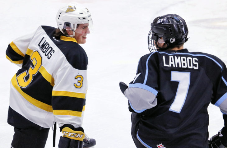 Brothers Jonny and Carson Lambos chat before facing each other on Friday, January 18, 2019.