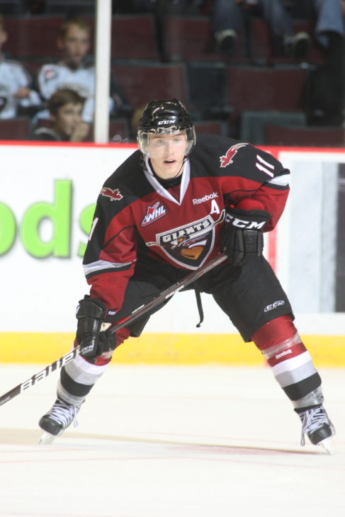Vancouver Giants assistant captain Brendan Gallagher poised to receive a pass during game action.
