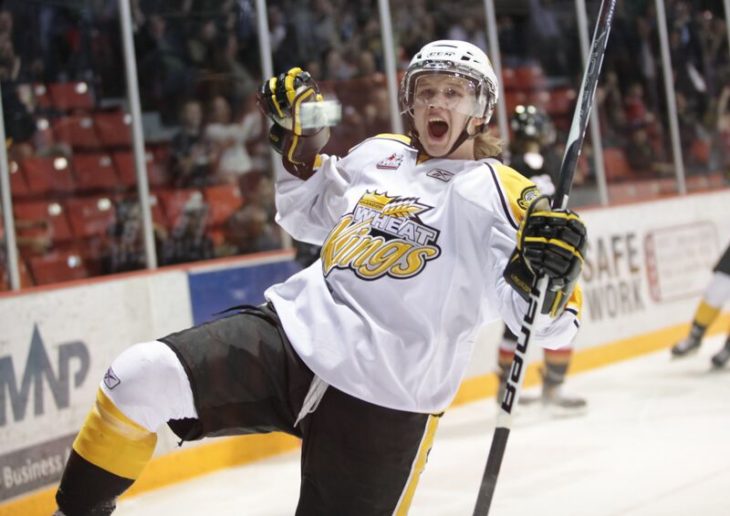 Rajala celebtraing a goal in his one season with the Wheaties in 2009-10