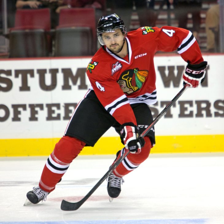 Josh Hanson calling for the puck in 2012-13 for the Winterhawks