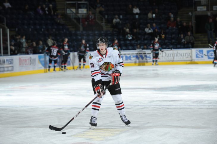 Johansen handling the puck with the Winterhawks in 2010-11.
