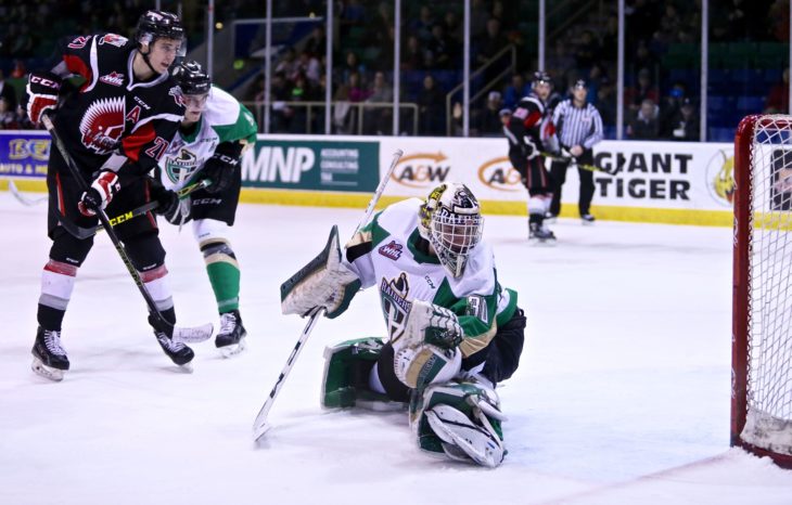 Parenteau making a big save while with the Raiders in the 2015-16 season.