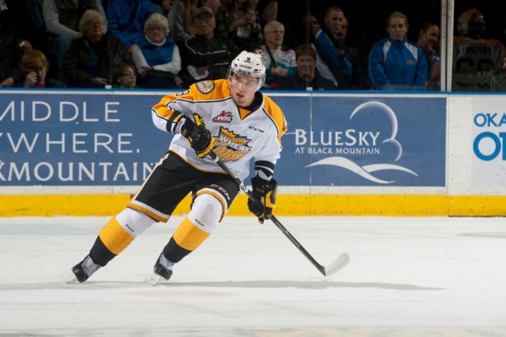 Provorov in his rookie season skating with the Wheat Kings in 2014-15.