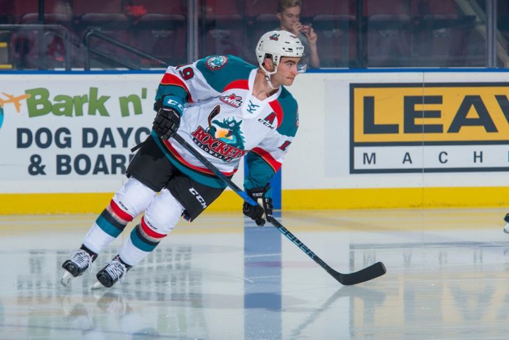 Dube skating with the Kelowna Rockets in the 2017-18 season.
